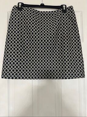 INC International Concepts Navy A-Line Skirt with White Circle Geometric Print